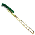 Green metal elbow brush with nylon bristles for cleaning range hoods and removing rust.