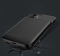 Black ultra-thin TPU soft bag wireless back clip battery for iPhone 12 shown from the side, highlighting its slim profile.
