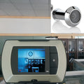 LCD wireless door peephole monitor kit with indoor screen, outdoor camera, and DIY installation tool.