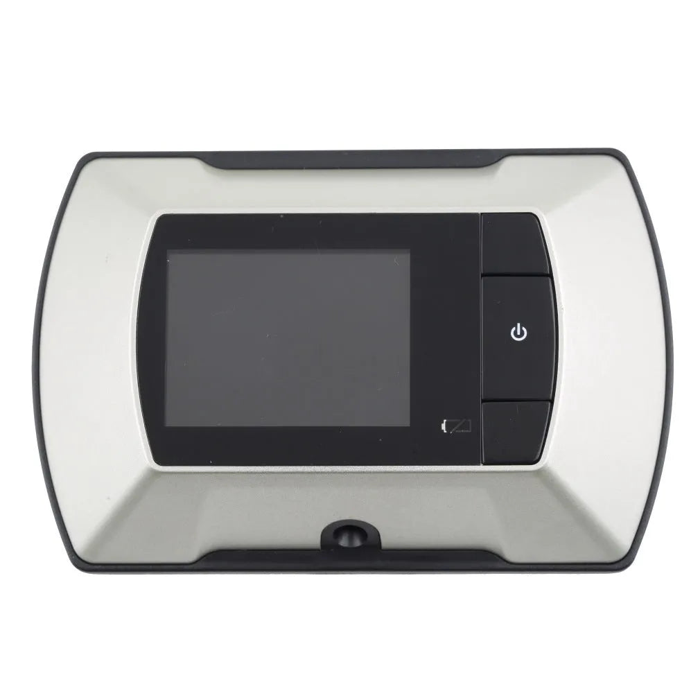 LCD wireless door peephole monitor kit with indoor screen, outdoor camera, and DIY installation tool.