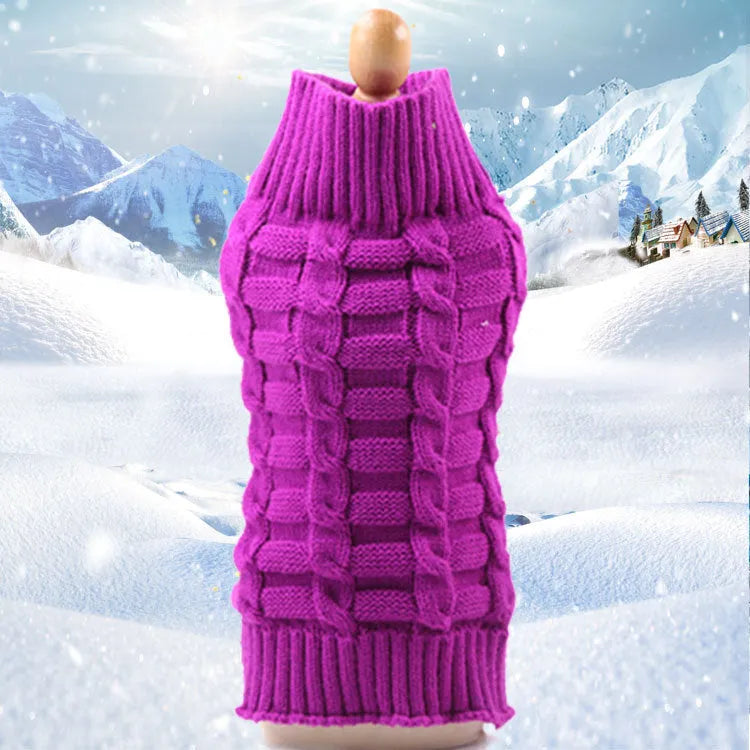 Cashmere twisted rope dog sweater in wool material showing twisted rope detailing and available colour options