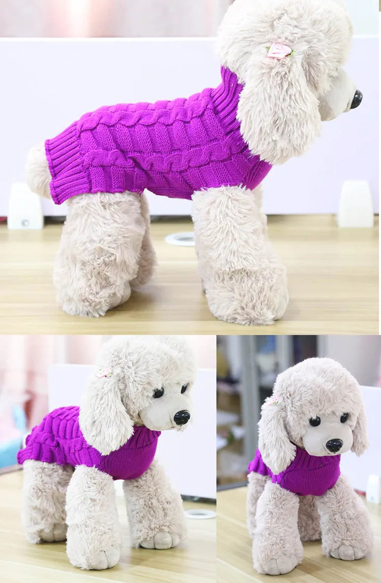 Cashmere twisted rope dog sweater in wool material showing twisted rope detailing and available colour options