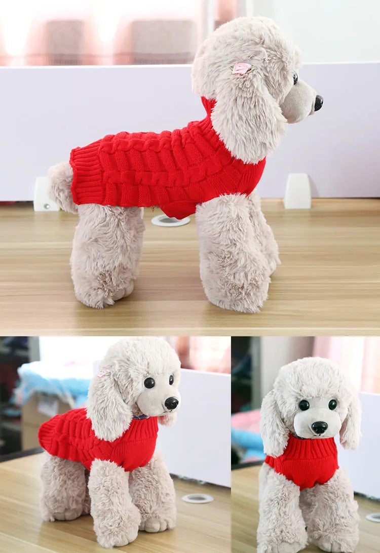 Cashmere twisted rope dog sweater in wool material showing twisted rope detailing and available colour options