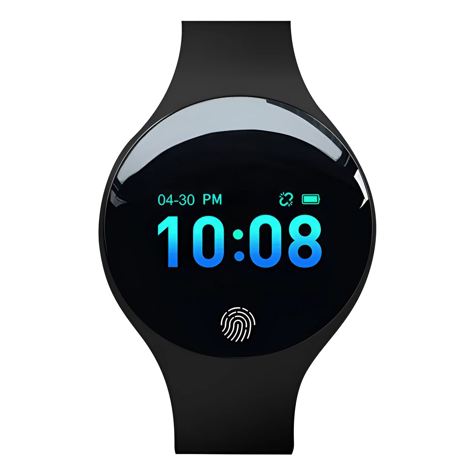 Blue smart watch with fitness tracker on wrist showing 0.66 inch screen and Bluetooth connectivity.