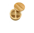 Bamboo seasoning box with a bamboo spoon in single compartment, double round, and pear-shaped designs.