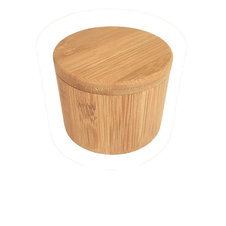 Bamboo seasoning box with a bamboo spoon in single compartment, double round, and pear-shaped designs.