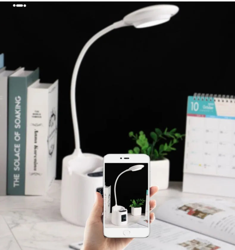 White desk lamp with touch switch and USB power for eye protection during study