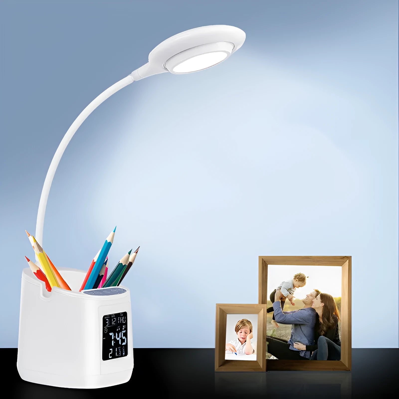 White desk lamp with touch switch and USB power for eye protection during study