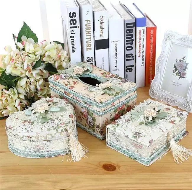 Ceramic jewellery and tissue box in bright colour with separate compartments for jewellery storage and tissue dispensing
