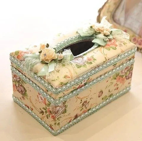 Ceramic jewellery and tissue box in bright colour with separate compartments for jewellery storage and tissue dispensing