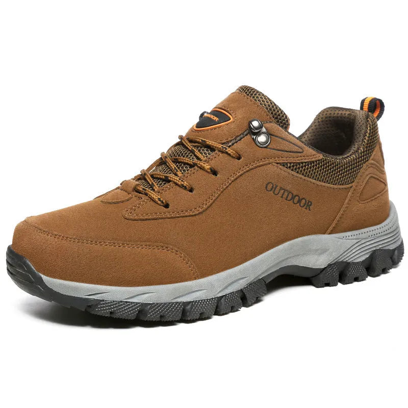 Men's low-top outdoor walking shoes in army green, available in large sizes up to 49.