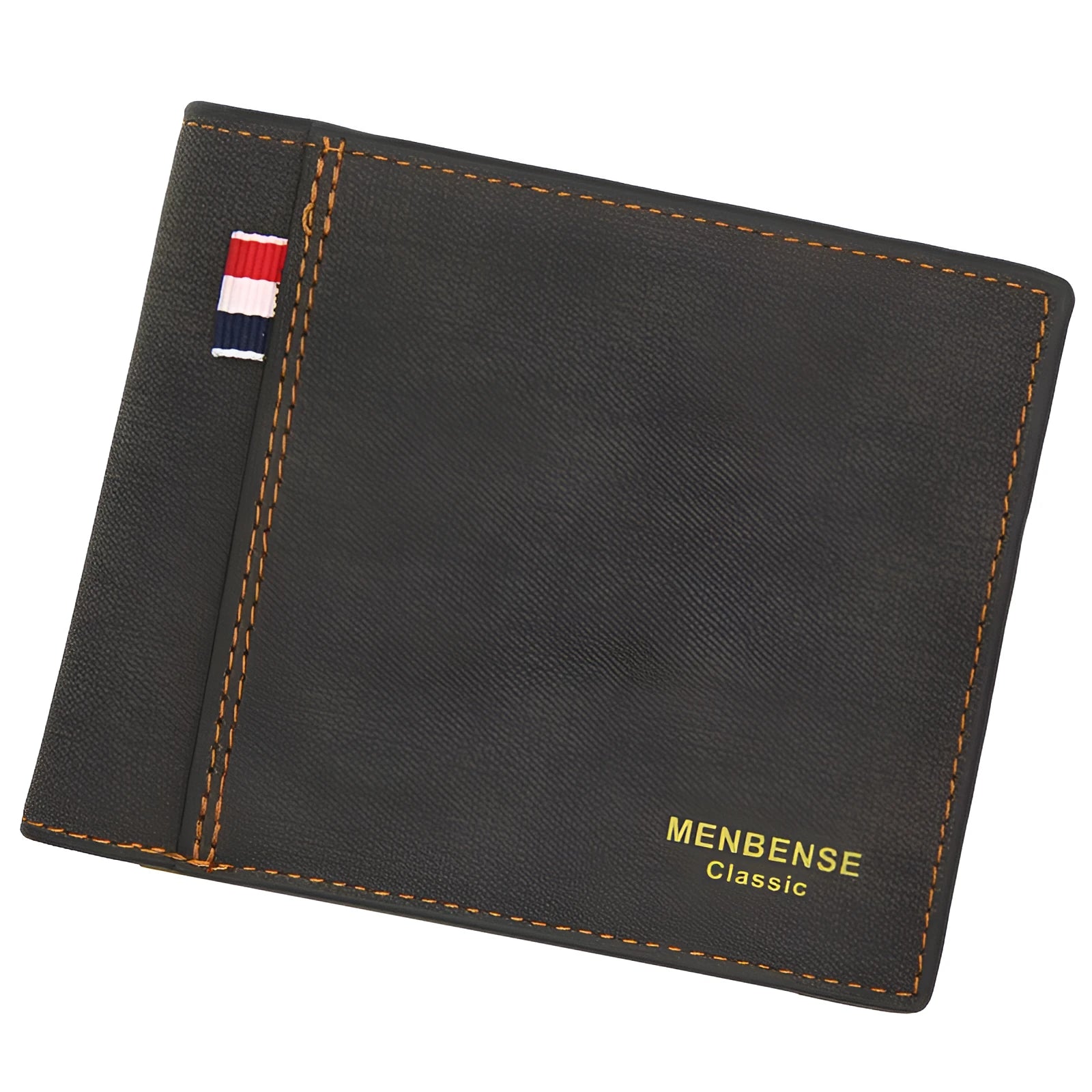 Large capacity tri-fold men's wallet in black, navy blue, dark brown or light brown with card slots and ID window