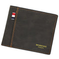 Large capacity tri-fold men's wallet in black, navy blue, dark brown or light brown with card slots and ID window