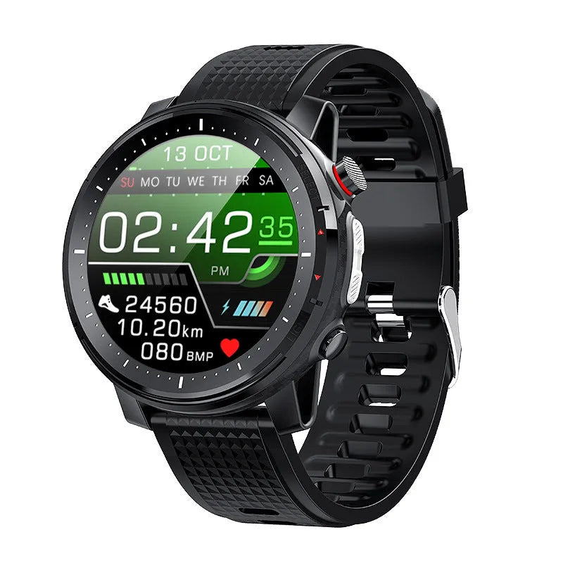 Android smart watch with round 1.3-inch screen and silicone strap showing IP68 waterproof rating