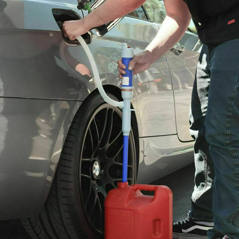 Blue manual hand siphon pump for transferring car truck fuel petrol diesel oil water