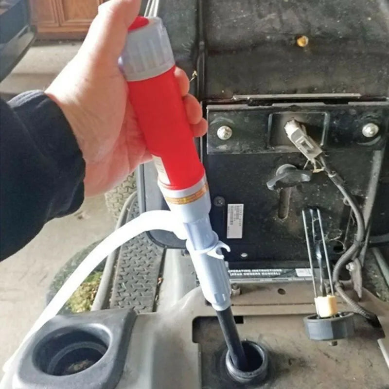 Blue manual hand siphon pump for transferring car truck fuel petrol diesel oil water