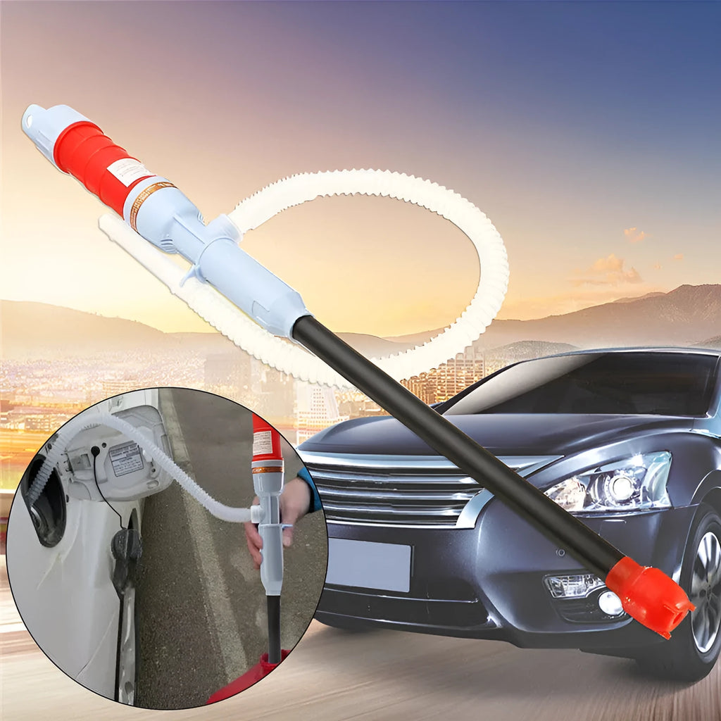 Blue manual hand siphon pump for transferring car truck fuel petrol diesel oil water