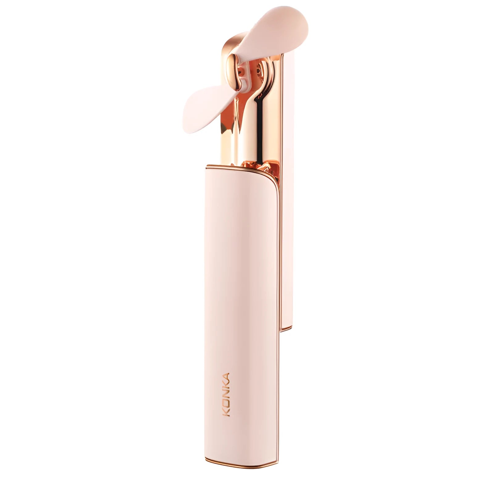 Pink folding handheld portable fan with USB charging port and shaking head mechanism
