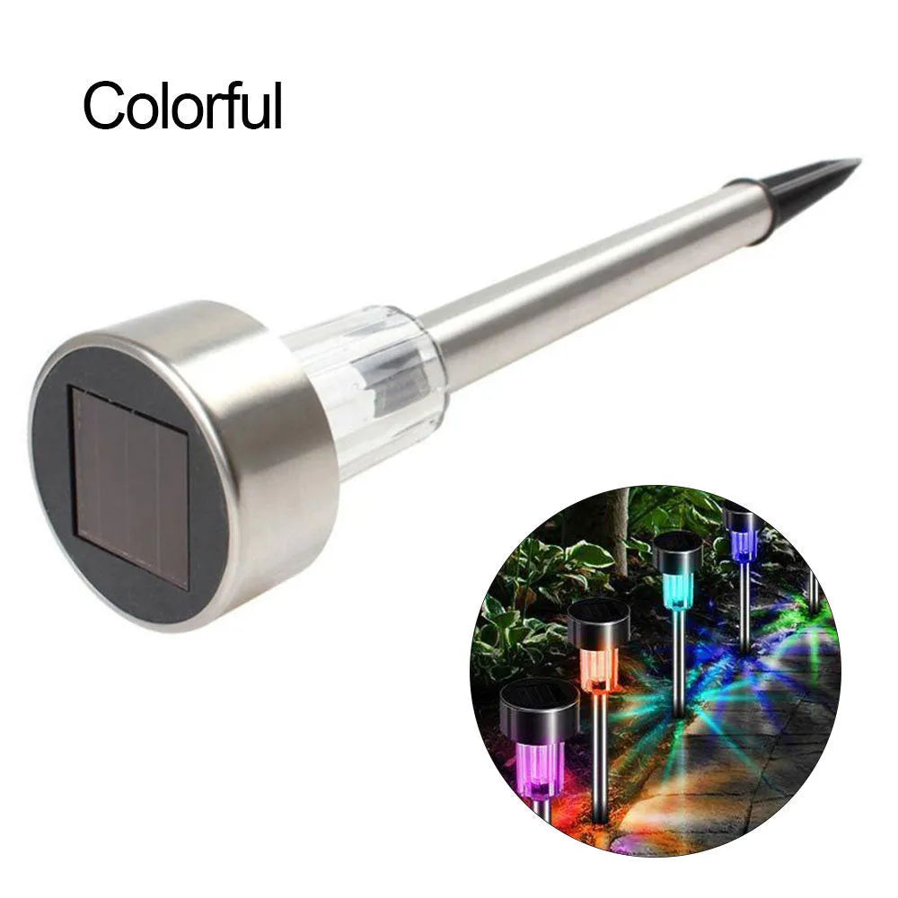 Stainless steel garden landscape light with LED illumination for outdoor pathway or patio lighting.
