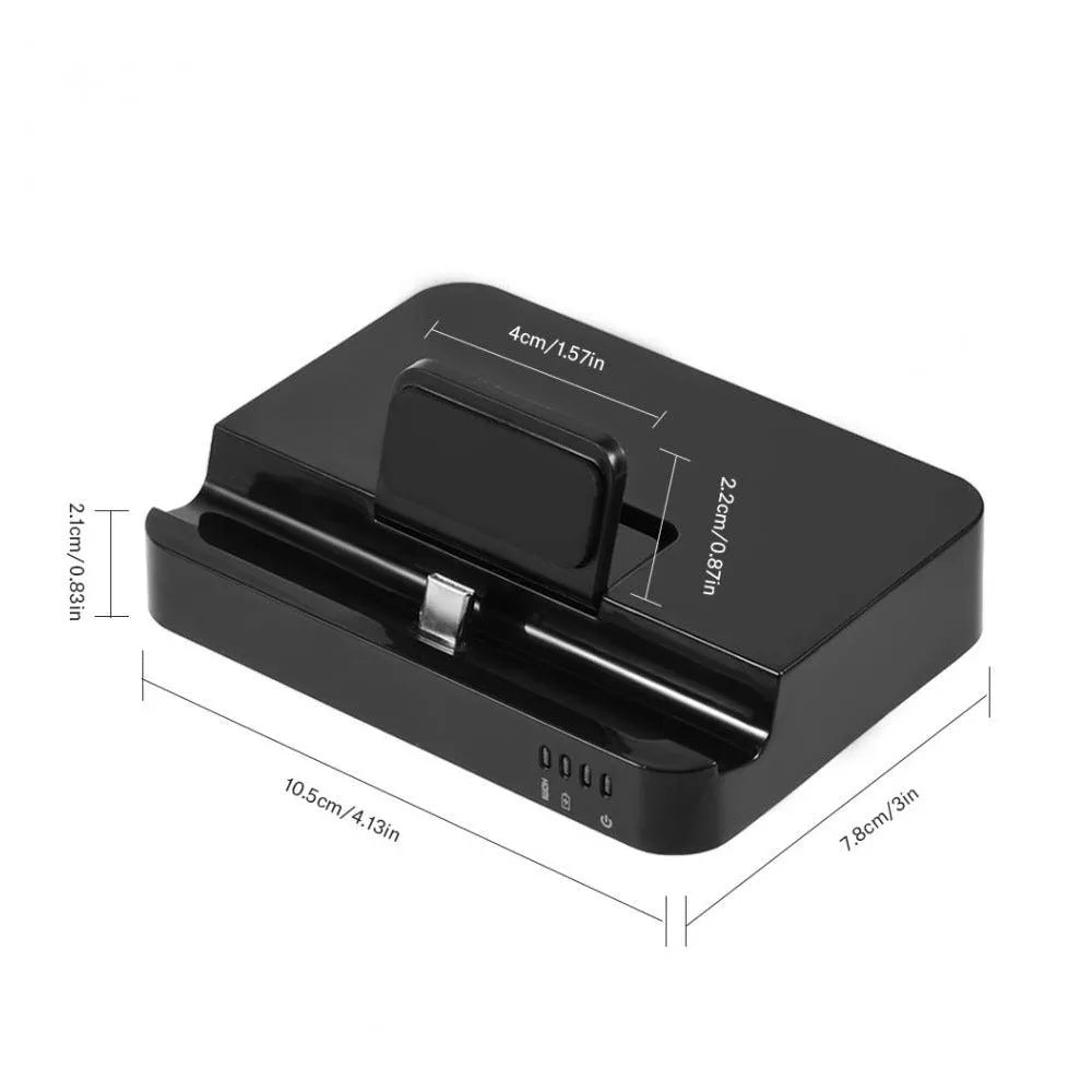 Black aluminium mobile phone to HD converter dock with USB-C interface