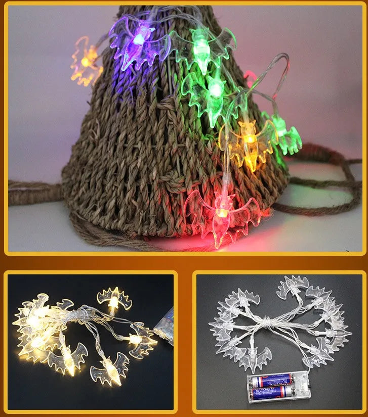 Halloween LED string lights with pumpkin, bat, and ghost decorations on a 1.2 metre battery-powered garland