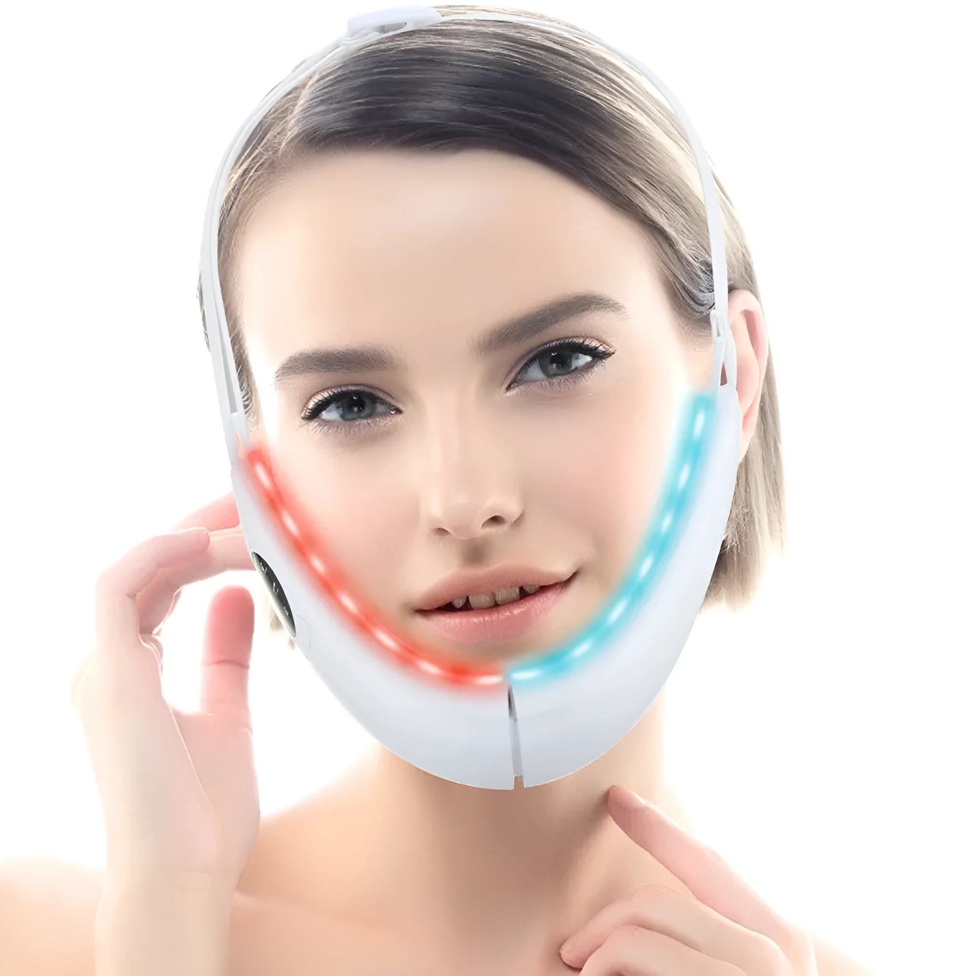 White multifunctional facial lifting device with red and blue light therapy LEDs