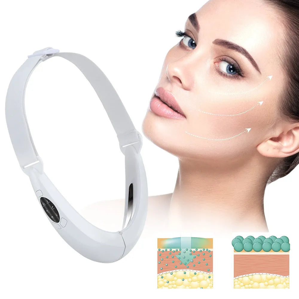 White multifunctional facial lifting device with red and blue light therapy LEDs