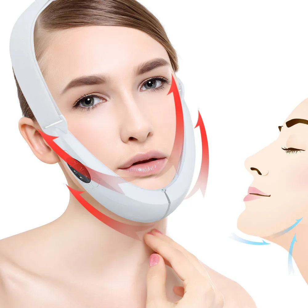 White multifunctional facial lifting device with red and blue light therapy LEDs