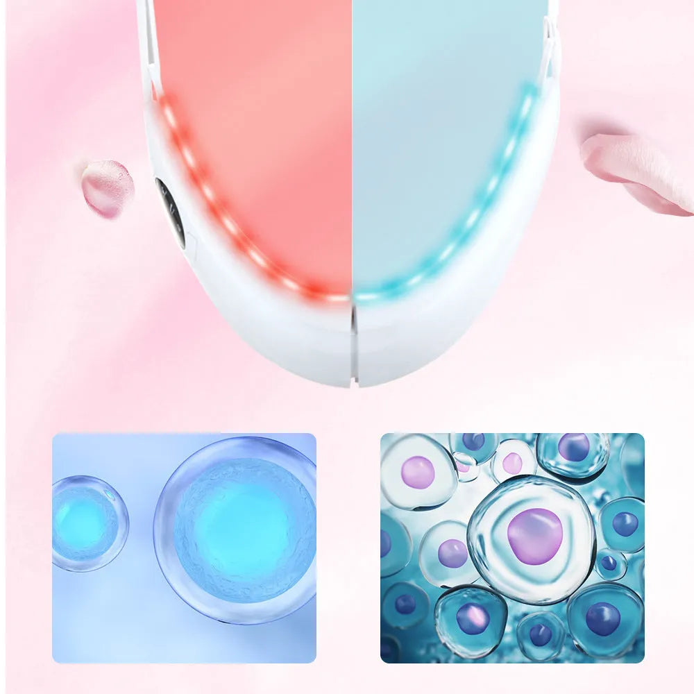 White multifunctional facial lifting device with red and blue light therapy LEDs