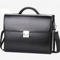 Men's black PU leather business briefcase with horizontal square shape and zipper closure