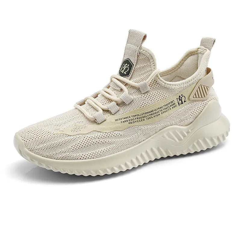 Men's low-top white mesh sports shoes with a rubber sole and front lace-up design.