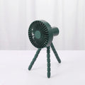 Small adjustable tripod desk fan with a bending head, shown in black, green, pink, or white.