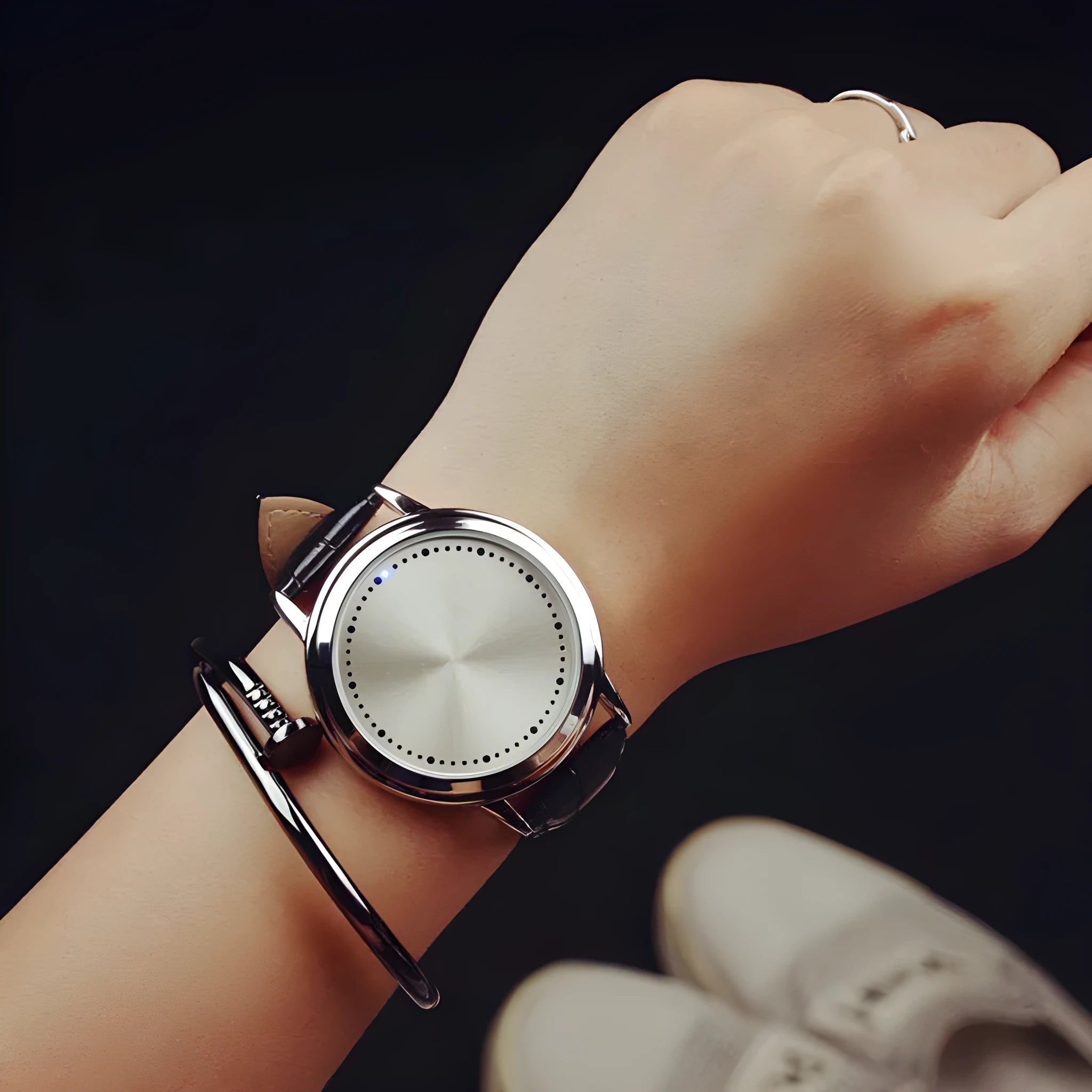 Electronic digital watch with LED blue light illumination in black and white colour options