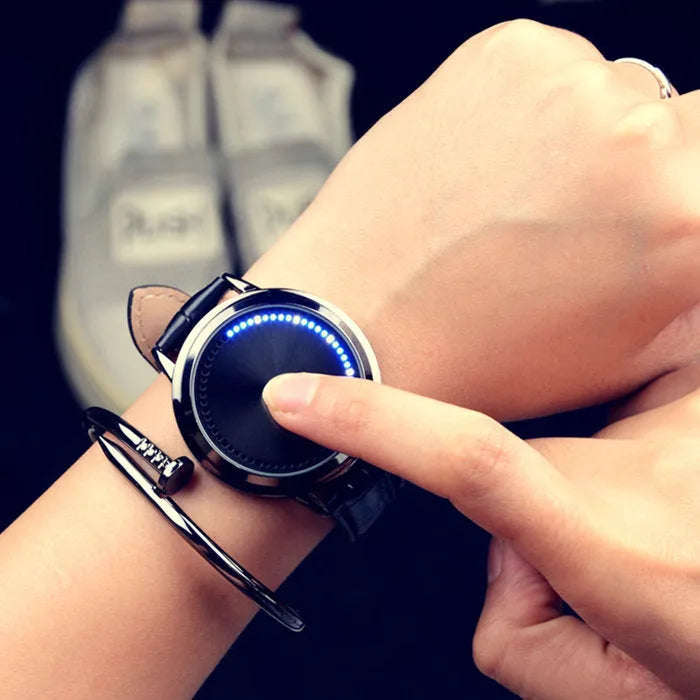 Electronic digital watch with LED blue light illumination in black and white colour options