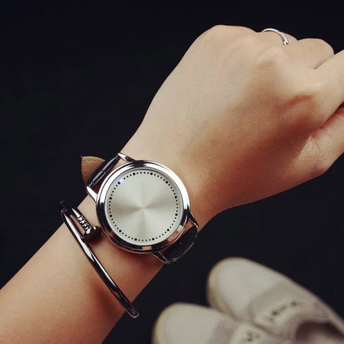 Electronic digital watch with LED blue light illumination in black and white colour options