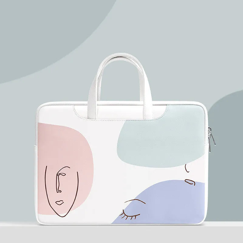 15.6 inch waterproof PU leather laptop bag in blue colour with soft handle and zipper closure