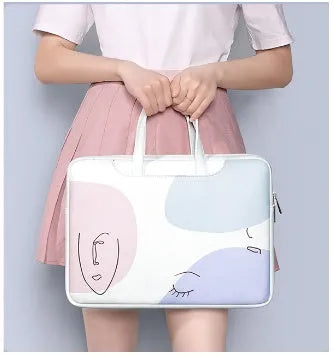 15.6 inch waterproof PU leather laptop bag in blue colour with soft handle and zipper closure