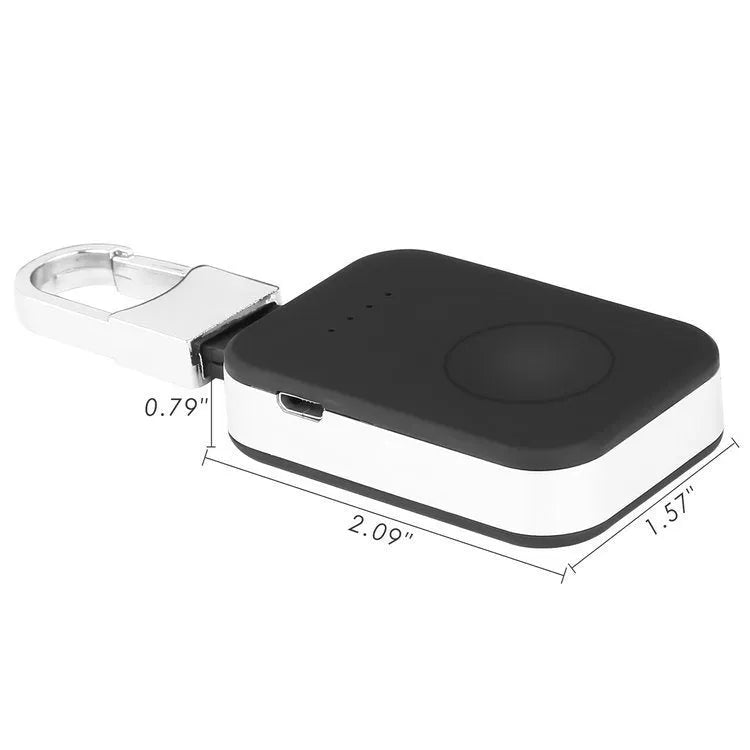Black Apple Watch wireless charging power bank keychain with compact rectangular design