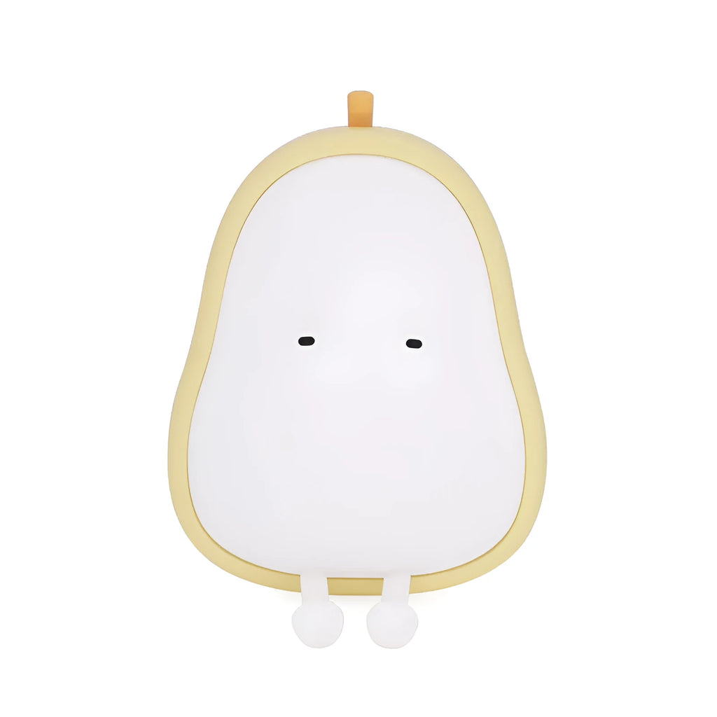 PEAR NIGHT LAMP warm yellow silicone rechargeable LED night light on bedside table, 122mm height