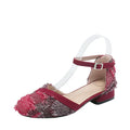 Women's apricot suede flats with an ankle strap and a low 3cm rubber sole heel.
