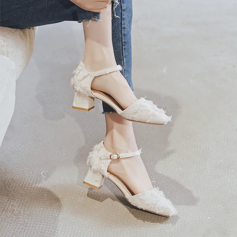 Women's apricot suede flats with an ankle strap and a low 3cm rubber sole heel.