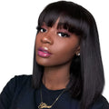 Unice Hair real human hair wig in black, 10 inches long, displayed on a mannequin head.