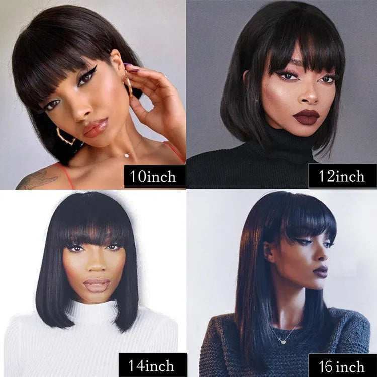 Unice Hair real human hair wig in black, 10 inches long, displayed on a mannequin head.
