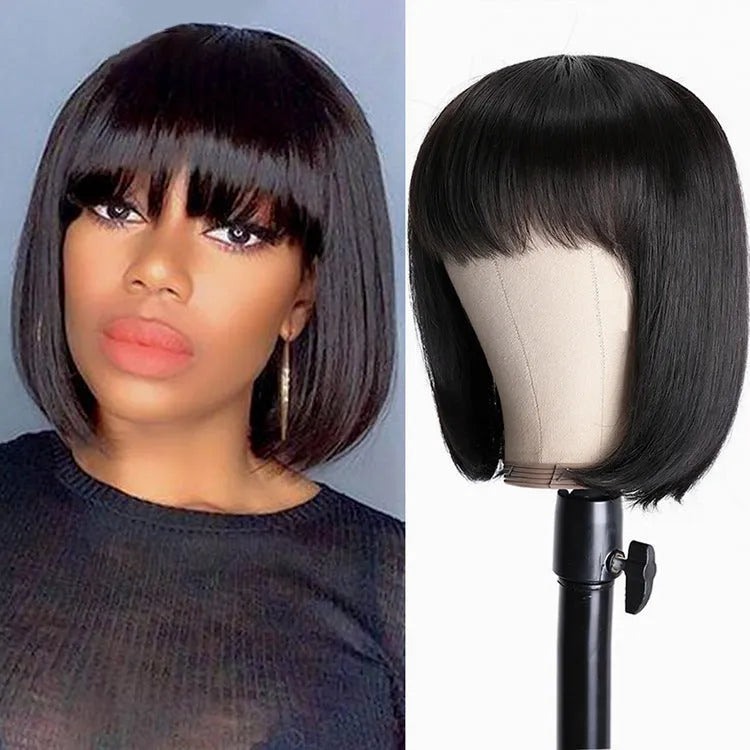 Unice Hair real human hair wig in black, 10 inches long, displayed on a mannequin head.