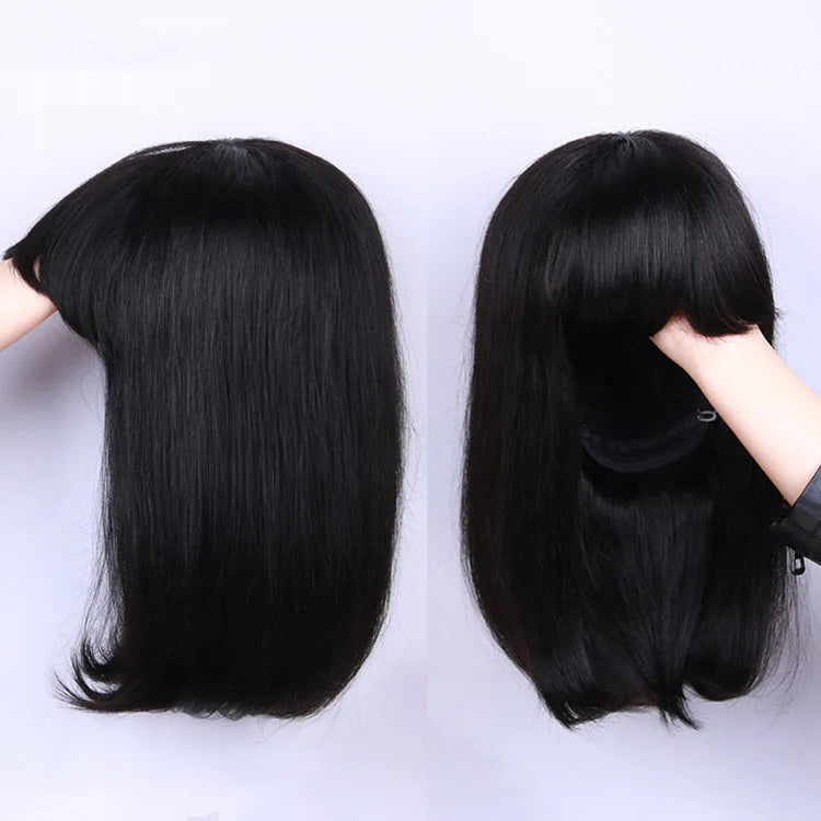 Unice Hair real human hair wig in black, 10 inches long, displayed on a mannequin head.