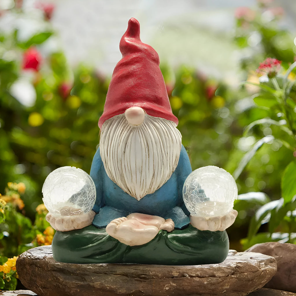 Solar LED resin dwarf statue ornament with faceless old man design for outdoor garden decoration