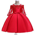 Simple lace-trim polyester dress for toddler girls in red, available in sizes 3T to 10T
