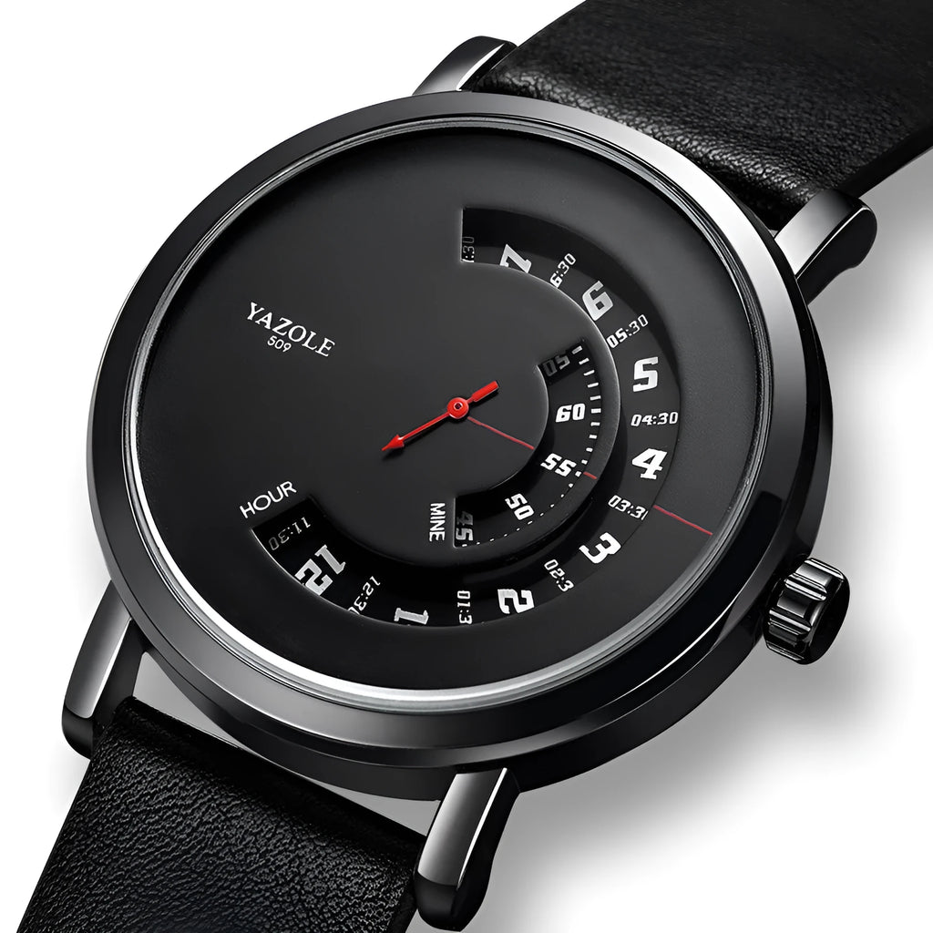 Men's waterproof quartz watch with metal case and mineral glass face showing 4.1cm diameter