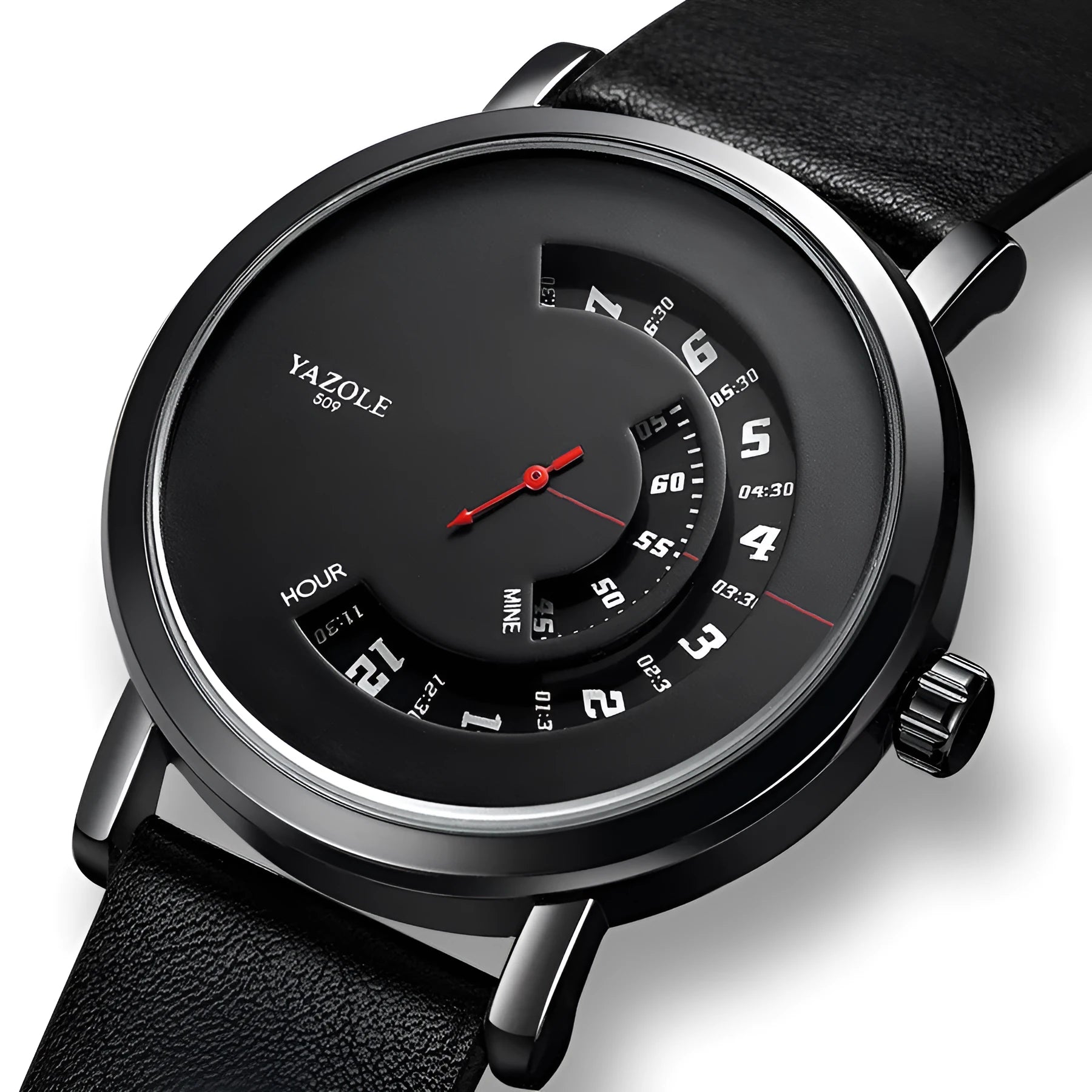 Men's waterproof quartz watch with metal case and mineral glass face showing 4.1cm diameter