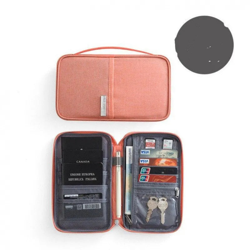 Waterproof cationic fabric passport cover in navy blue, showing small and large size comparison.